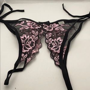 Rose transparent crotchless panties